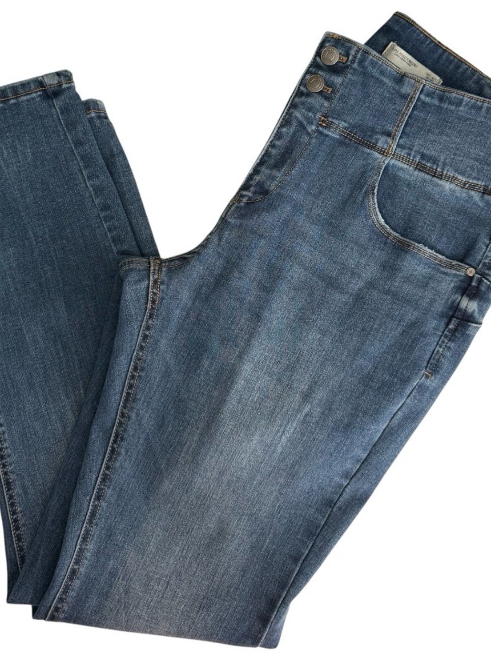 Sfera Women’s Stretch Jeans Size 42 / 32 Blue Wash Double Button Skinny Denim - Picture 8 of 14